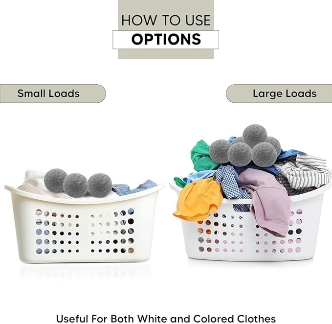 RAYTRADE Wool Dryer Balls 6-Pack 100% Made of Organic New Zealand Wool Reduces Clothing Wrinkles and Saves Drying Time Reusable Natural Fabric Softener Stocking Stuffer Gifts (Gray)