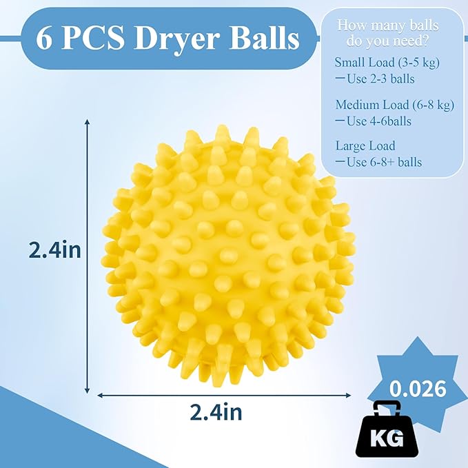 6 Pack Laundry Balls for Dryer, Dryer Balls Laundry Reusable, Dryer Ball Plastic Pellet Packs for Fabric Soften, Reduce Wrinkle and Less Static Cling-Mix