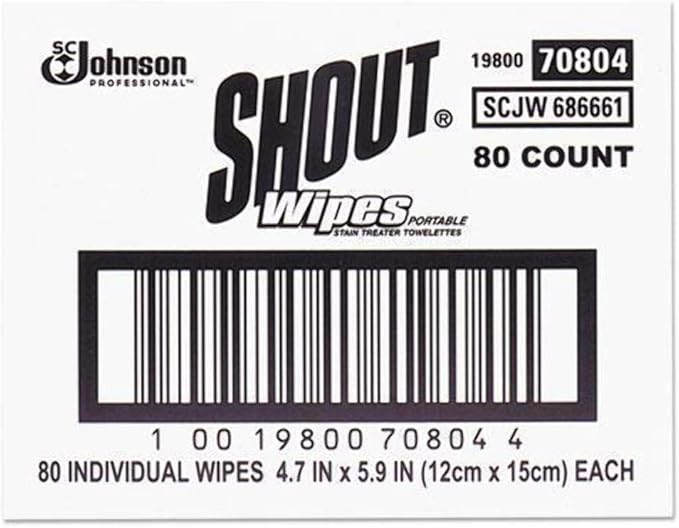 SC Johnson Shout 686661 Wipe & Go Instant Stain Remover, 4.7 x 5.9, 80 Packets, Pack of 1