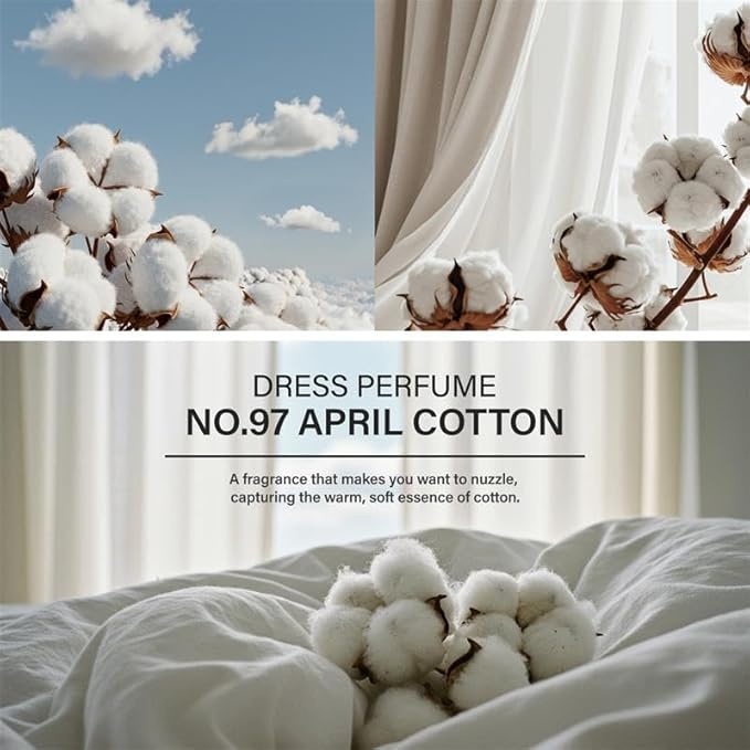 W.Dressroom No.97 April Cotton Living Clear Perfume, Body Mist, Long-Lasting Unisex, Alcohol-Free Water-Based, Spray on Skin, Clothes, Bedding & Car, Travel Size 5.28 oz