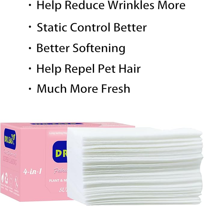 DR.EASY Dryer Sheets Plant Based Formula 252 Ct Super Caring,Softener sheets for Laundry Unscented No Dyes Reduce Static & Wrinkles Help Repel Pet Hair