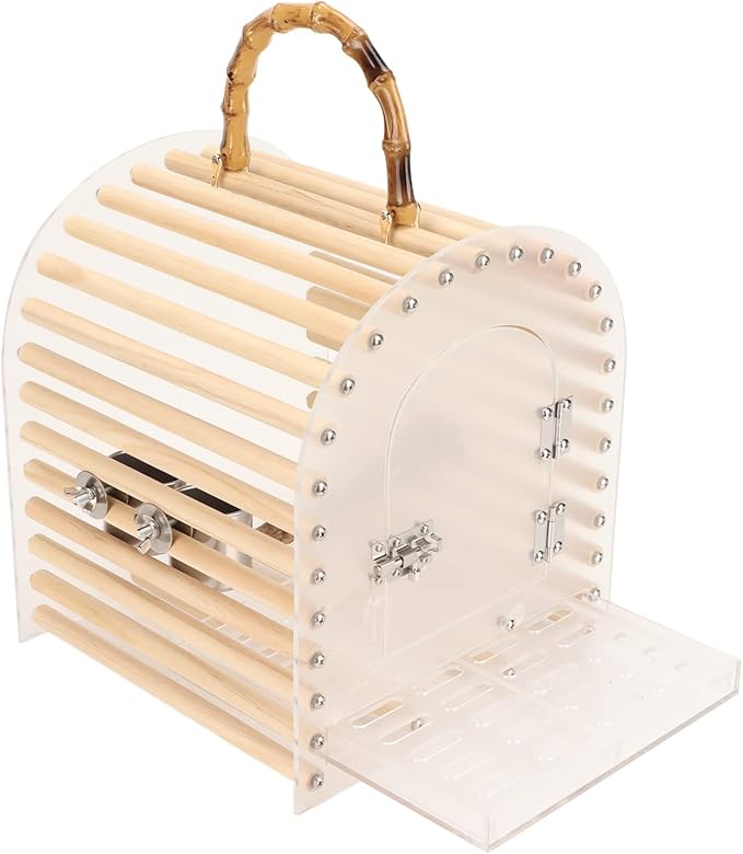 Gonetre Portable Bird Cage Portable Travel Bird Carrier Portable Acrylic Bird Cage PortableCage Portable Bird Cage Escape Proof Circular Arc Small Transparent Acrylic Travel Bird Carrier