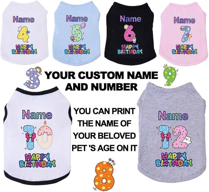 Custom Dog Birthday Shirt,Personalized Pet Apparel Print with Name Age Number,Pet Birthday Outfit,Lightweight Breathable Cotton Vest for Small Medium Large Dogs Cat (Pink, 3X-Large)