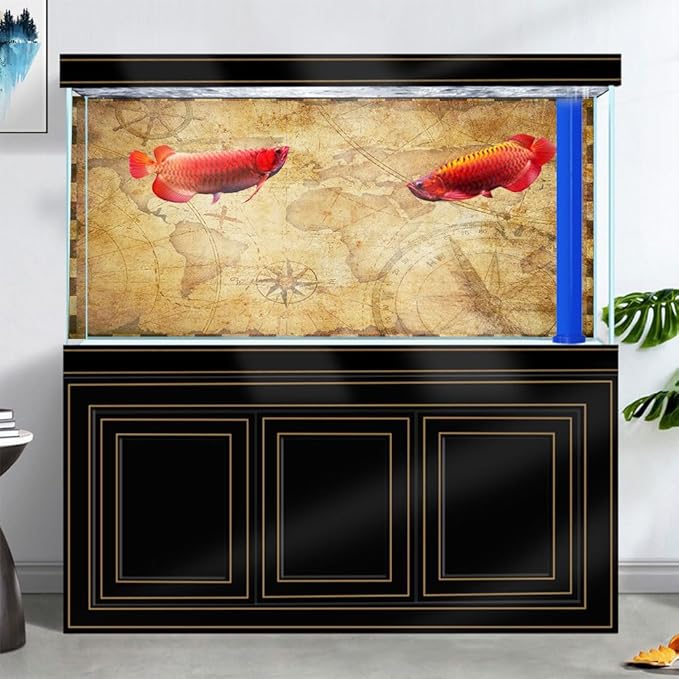 24X12IN Retro Old Travel World Map Terrarium Background, Art Parchment Pirate Treasure Map Reptile Habitat Background with 10EVA Double-Sided Tape
