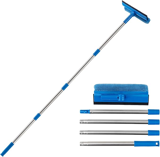Professional Window Squeegee,2 in 1 Window Cleaner with Long Stainless Steel Handle,Sponge Car Window Squeegee for Gas Station, Glass,Shower (68" Pole)