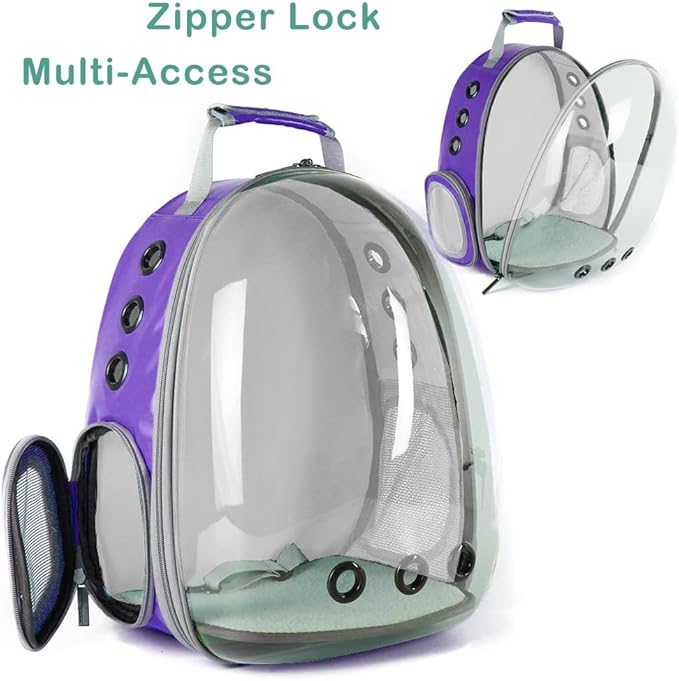 Bird Traval Carrier Cage, Clear Space Capsule Astronaut Backpack to Carry Parakeet Cockatiel Parrot with Metal Tray Wood Perch, Vet Transport Book Bag