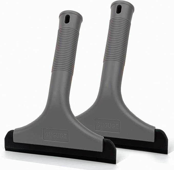 Super Flexible Silicone Squeegee, Auto Water Blade, Water Wiper, Shower Squeegee, 5.9'' Blade and 7.5'' Long Handle, for Car Windshield, Window, Mirror, Glass Door, Grey Black