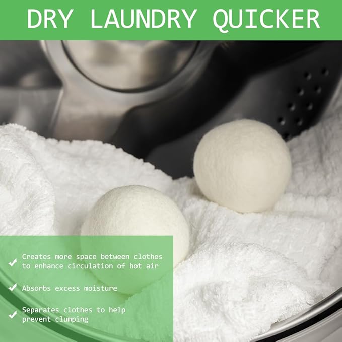 Wool Dryer Balls Reusable Natural Fabric Softener 100% New Zealand Wool Balls for Dryer Reduce Clothing Wrinkles and Saves Drying Time