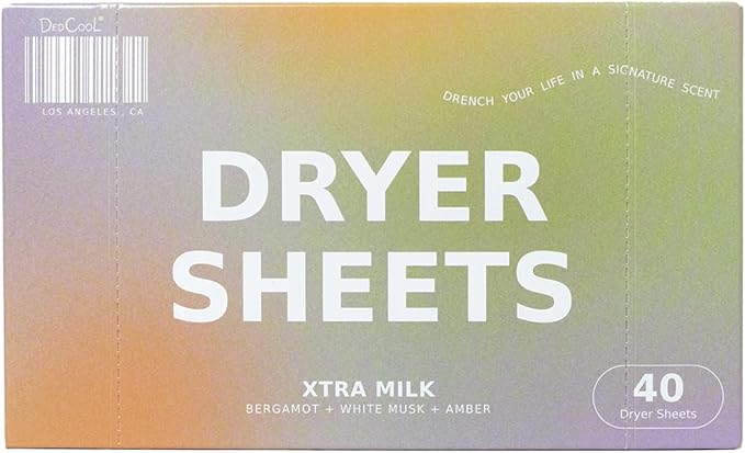 DedCool Dryer Sheets | Xtra Milk | 40 Count | Non-Toxic, Vegan Fabric Softener Sheets | Bergamot, Vanilla & Amber Scent | Softens & Freshens