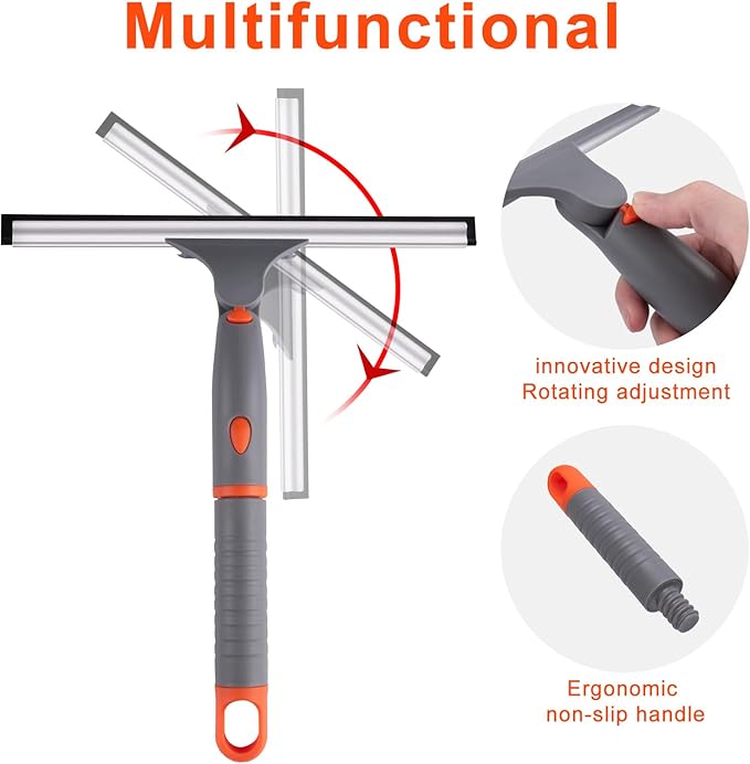 ITTAHO Swivel Shower Squeegee for Glass Doors, All-Purpose Anti-Slip Window Squeegee with 2 Blades, Window Cleaner Tool Bathroom Squeegee for Shower Doors, Tile Shower Walls，Mirrors,Car Windshields
