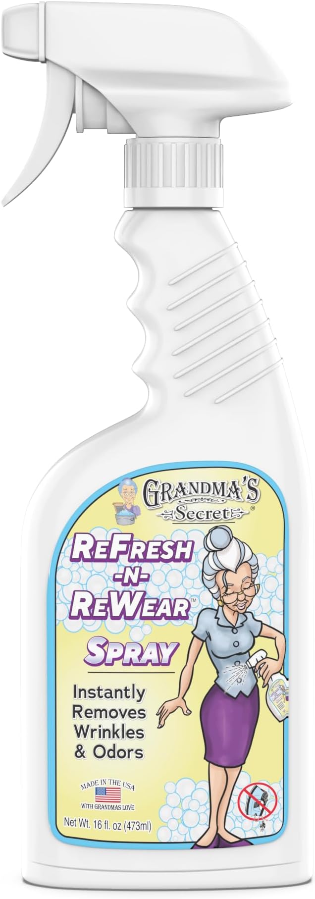 Grandma's Secret ReFresh N ReWear Spray - Instantly Removes Wrinkles & Odors - Wrinkle Release, Fabric Refresher Spray, Chlorine, Bleach and Toxin-Free - 16 Ounce