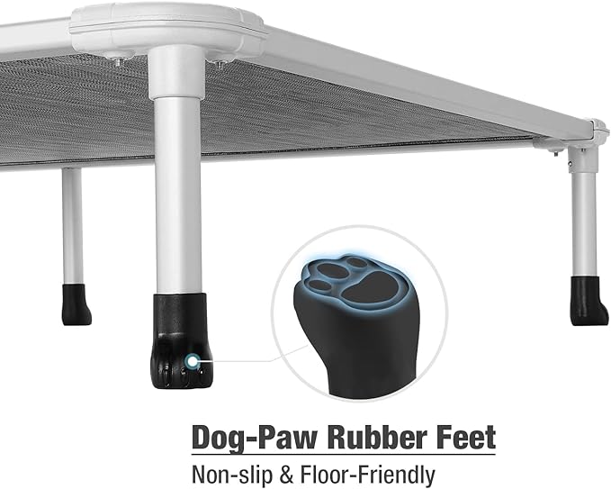 Veehoo Chew Proof Elevated Dog Bed - Cooling Raised Pet Cot - Silver Aluminum Frame and Durable Textilene Mesh Fabric, Unique Designed No-Slip Feet for Indoor or Outdoor Use, Black Silver, XX Large