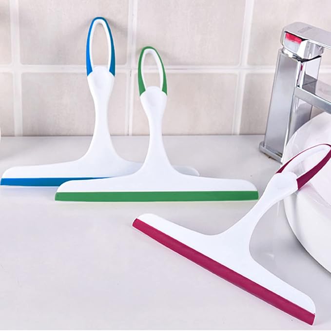 Hand Held Rubber Glass Shower Squeegee with Hanging Hole for Glass Door, Car Windows - Multifunctional Tool [3-Pack]