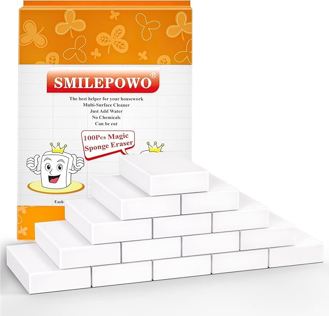 SmilePowo 100 Pack Magic Cleaning Sponges Eraser,Premium Melamine Sponge Foam Cleaning Pads, Dish Sponges,Household Cleaning Scrub Sponge for Kitchen, Bathroom, Furniture, Floor Wall Cleaner(White)