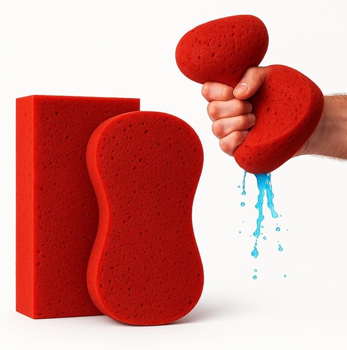 Multi-Purpose Sponges for Cleaning - Red 2 Pack, Large Sponges for Car Washing, Tile & Grout, All Purpose Cleaning