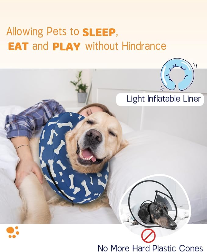 Supet Inflatable Dog Cone Collar Alternative After Surgery, Dog Neck Donut Collar Recovery E Collar, Soft Pet Cone for Small Medium Large Dogs