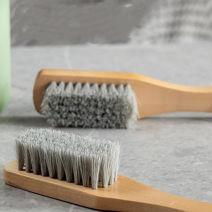2PCS Wood Laundry Brush, Long Handle Clothing Stain Remover Scrubber, Soft Bristle for Scrubbing Out Tough on Delicate, Easy to Grip Hand Washing Clothes