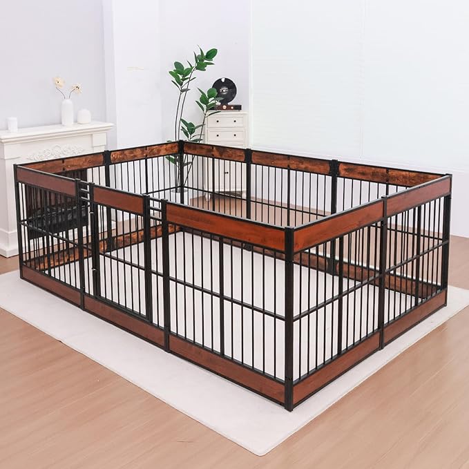 Dog Playpen, 31.5" Height Dog Pen Indoor, Heavy Duty, Safe and Sturdy, Furniture Style Puppy Pen (12 Panels (31.5" High), Mahogany)