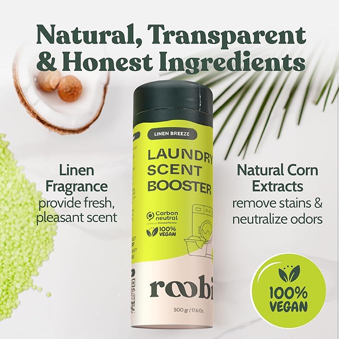 Roobi Sustainable Laundry Scent Booster Beads. Linen Breeze Fragrance Laundry Beads. 500 gr Bulk Booster Pack. Carbon Neutral, 100% Vegan.