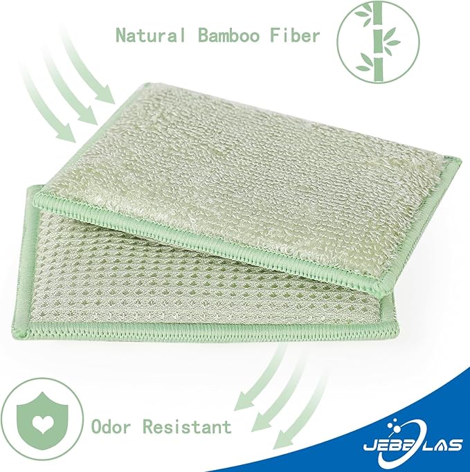 JEBBLAS 8Pack Bamboo Natural Kitchen Sponges Dish Sponge Cleaning Sponge Heavy Duty Scrub Sponge for Cleaning Kitchen and Household Pink