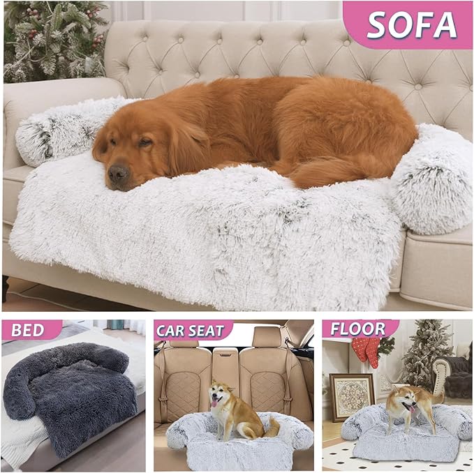 Tinaco Luxurious Calming Dogs/Cats Bed Mats, Dog Pad Washable Removable Couch Cover, Plush Long Fur Mat for Pets, Waterproof Lining, Perfect for Small, Medium and Large Dogs and Cats (Pink, 21"x21")