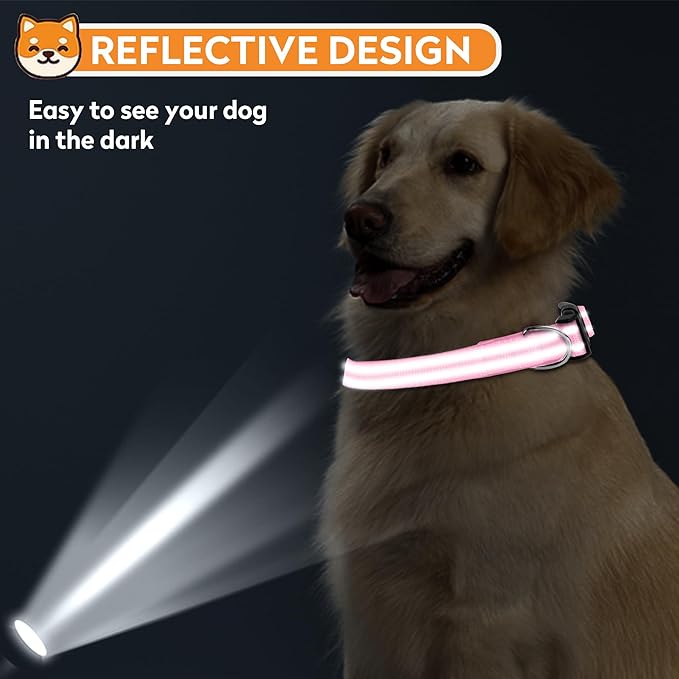 Reflective Dog Collar, Adjustable Soft Neoprene Padded Nylon Pet Collars with Buckle for Extra Large Dogs, Light Pink,XL