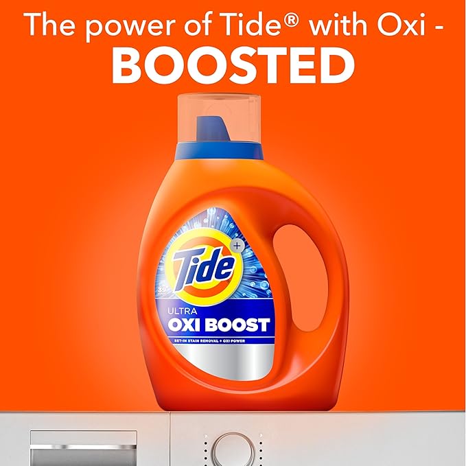 Tide Ultra Oxi Boost Liquid Laundry Detergent, 92 fl oz, 65 Loads, Advanced Stain Remover, Laundry Detergent Liquid with Extra Oxi Power