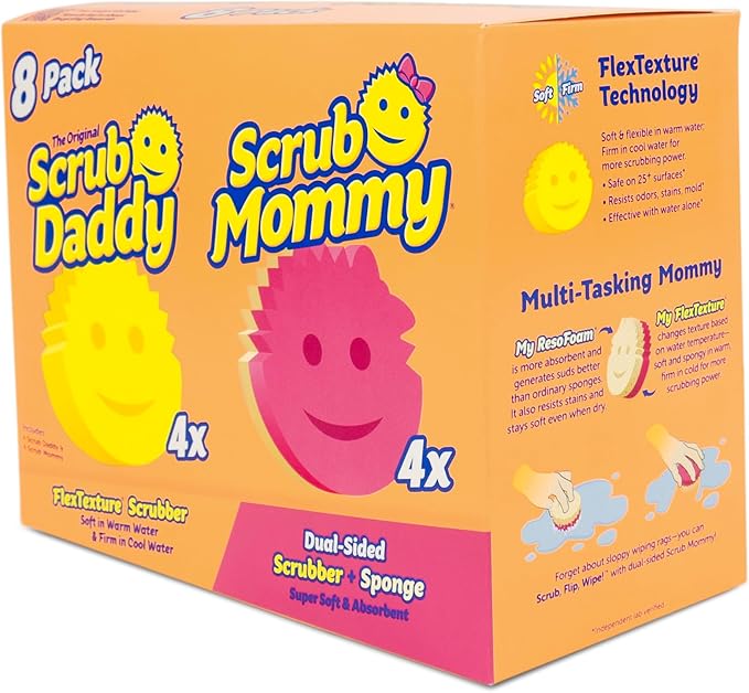 Scrub Daddy 4 Scrub Daddy Sponges & 4 Scrub Mommy Kitchen Sponges - Scratch-Free for Dishes & Multipurpose Cleaning - BPA Free & Made with Polymer Foam - Stain & Odor Resistant (16 Pack)