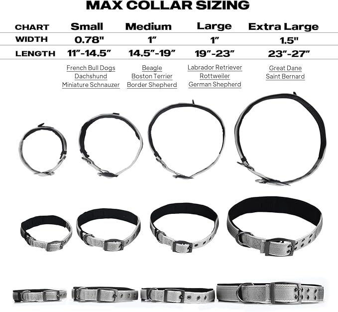 PetiFine Dog Collars for Small Dogs, Neoprene Padded Dog Collar, Reflective Heavy Duty Pet Collars with Durable Metal Belt Buckle for Walking, Grey, S