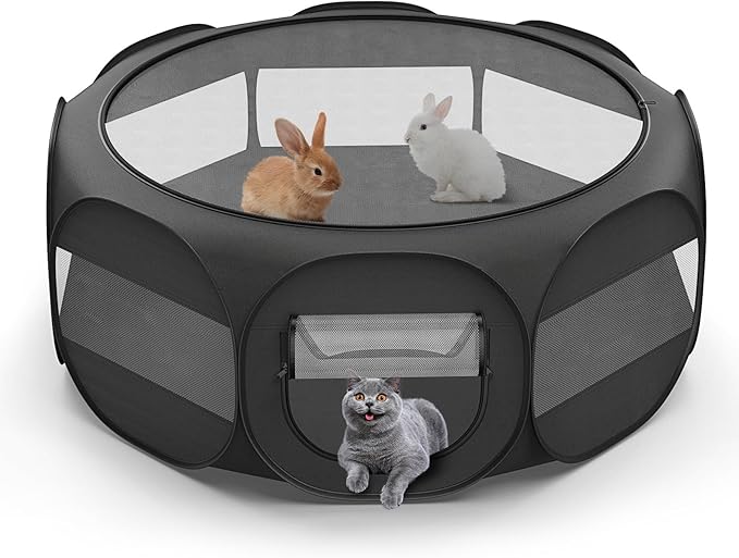 Small Animal Playpen, Chicken Brooder Box with Cover Top, Portable Outdoor Exercise Pet Cage Tent, Waterproof Breathable Pet playpen Indoor for Chick Ktiien Bunny Hamster Guinea Pig, Black