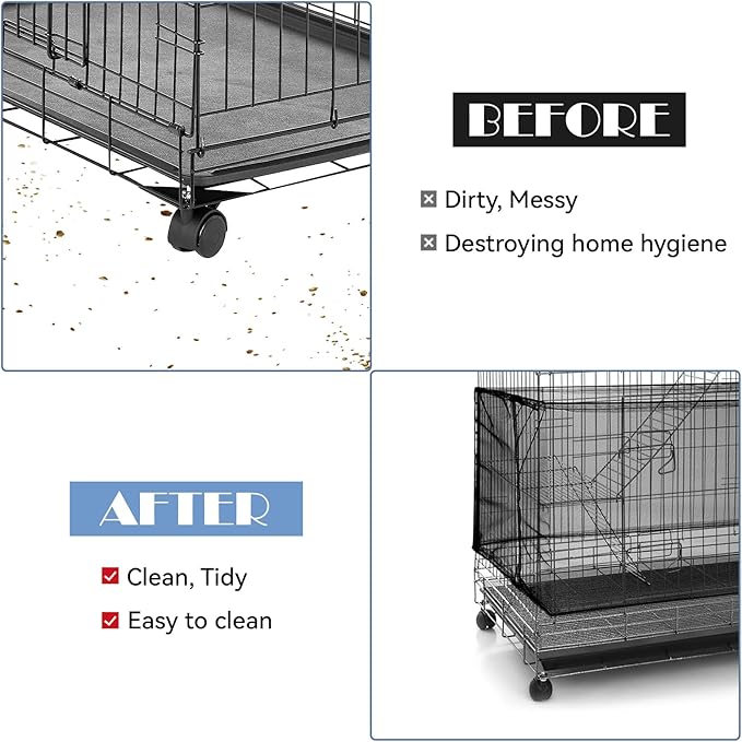 Adjustable Bird Cage Seed Catcher Net Cover Elastic Band Mesh Cover Black for Parrot Cages