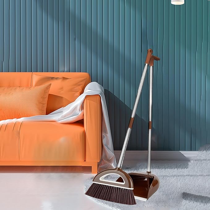 Brooms and Dustpan Set with 35" Long Handle, 181° Rotatable Standing Storage Buckle Type, Built-in Combs and Scraper, Lightweight & Robust, for Home, Kitchen, Room, Office, Floor Use