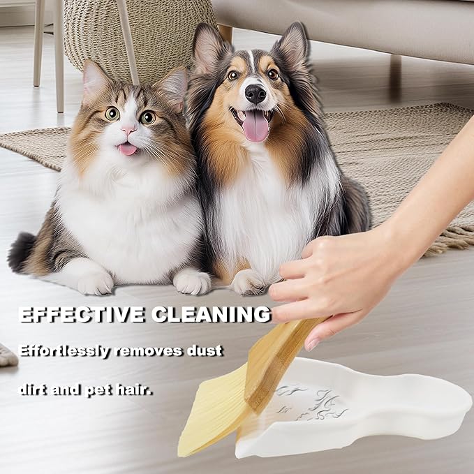 Mini Broom and Dustpan Set Portable Hand Broom with Bamboo Handle Small Crumb Sweeper for Home, Bathroom, Kitchen, Car Interior, Office, Pet Areas (White)