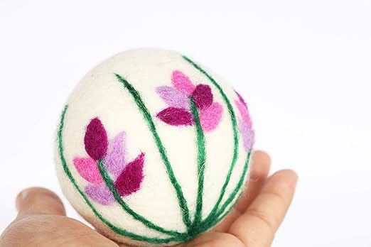 Organic Wool Dryer Balls - Lavender 6 XL Premium Quality Reusable Natural Fabric Softener, 100% Hand Made, New Zealand Merino Wool, Bunch of Lavender, Fair-Trade