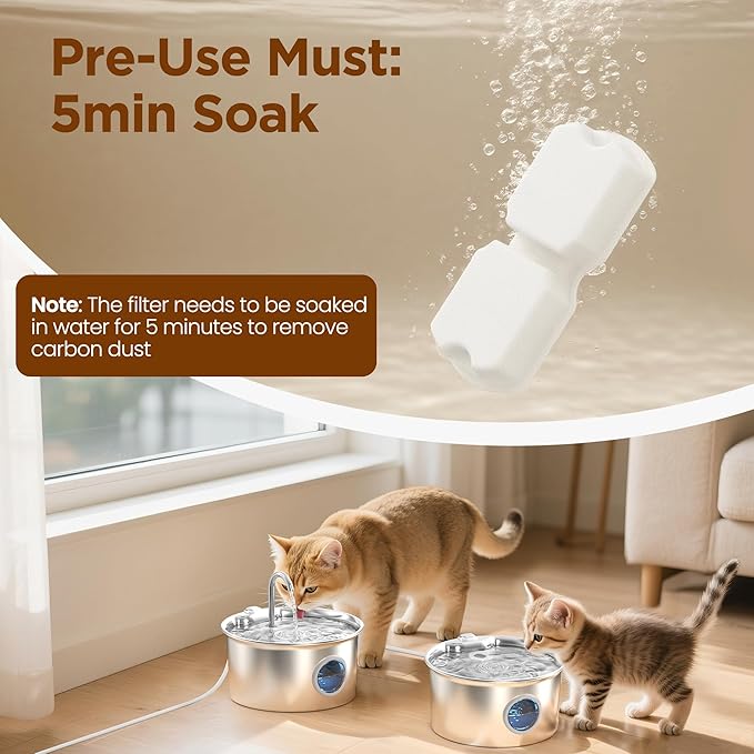 GIOTOHUN Cat Fountain Filters Replacement: 16 Pet Water Fountains Filter - 8 Carbon Filters & 8 Foam Filters - Suitable for GIOTOHUN Stainless Steel Cat Fountain S11