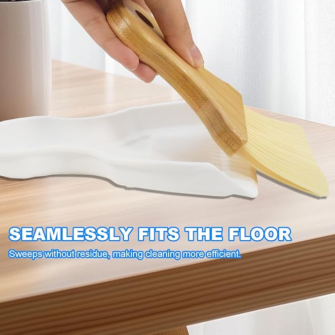 Mini Broom and Dustpan Set Portable Hand Broom with Bamboo Handle Small Crumb Sweeper for Home, Bathroom, Kitchen, Car Interior, Office, Pet Areas (White)