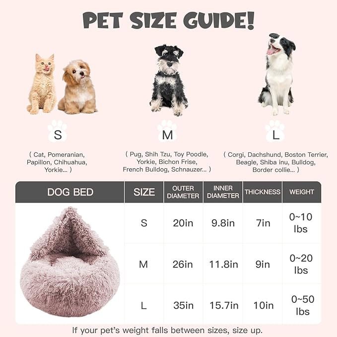 Himax Dog Beds for Small Dogs, Donut Dogs Beds with Blanket Attached, Calming Dog Bed Washable (20"/26"/35") Beige