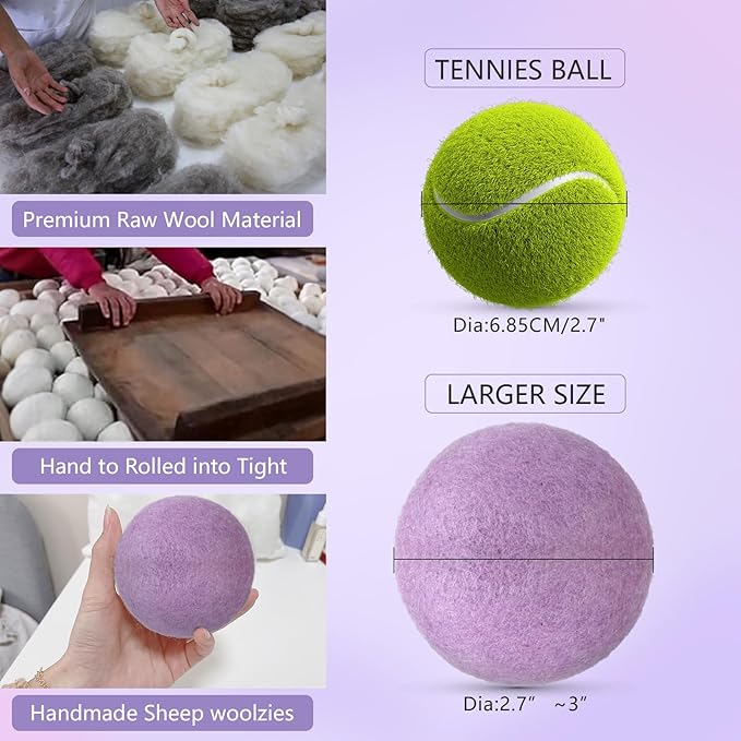 Wool Dryer Balls Handmade Purple XL Pack of 3,Organic Laundry Dryer Balls,100% New Zealand Wool Natural Fabric Softener,Reusable 1000 Loads,Wrinkles Free, Shorten Drying Time,Baby Safe.