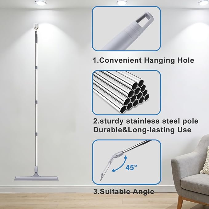 ITTAHO 17.3" Floor Squeegee，Squeegee Broom for Floor with 62" Long Handle, Shower Squeegee for Tile Shower Walls,Garage, Deck, Bathroom, Glass,Window, Concrete Floor