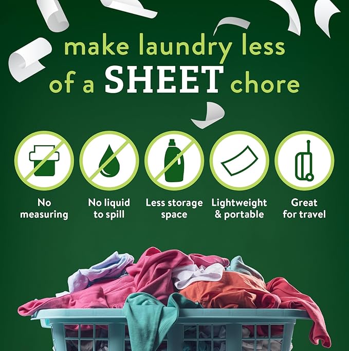 Biokleen Laundry Detergent Sheets - Dye & Fragrance Free, Hypoallergenic, Enzymatic Cleaner, Stain Remover, Bio Active Formula, No Plastic Jug, Unscented, 100 Loads