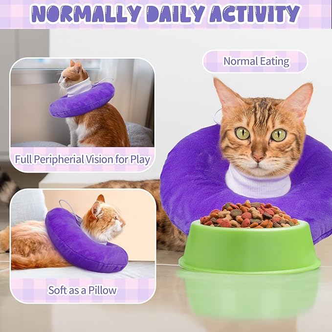 BRKURLEG Cat Recovery Collar Soft Cat Cones Pet Neck Protector Adjustable Kitten Cones to Stop Licking After Surgery Pet Elizabethan Collar for Cats Kittens, Purple, M