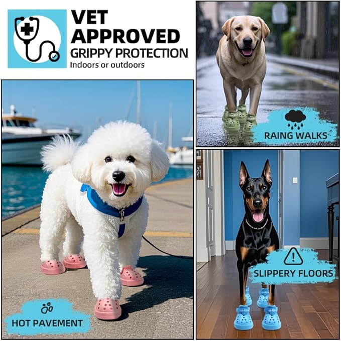 JZXOIVA Dog Shoes for Hot Pavement, Dog Booties for Small Dogs, Breathable Dog Boots & Paw Protectors, Adjustable Non-Slip Dog Rain Booties, Waterproof Pets Sandals for Beach Pink Size 3