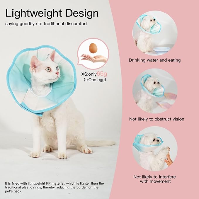 Touchdog Foldable Dog Cone Collar for Cats & Dogs - Adjustable Soft Recovery Collar with Waterproof PU Coating, Lightweight Design, 24.5cm/9.6in Wide Barrier (Blue Gradient Color, XS)