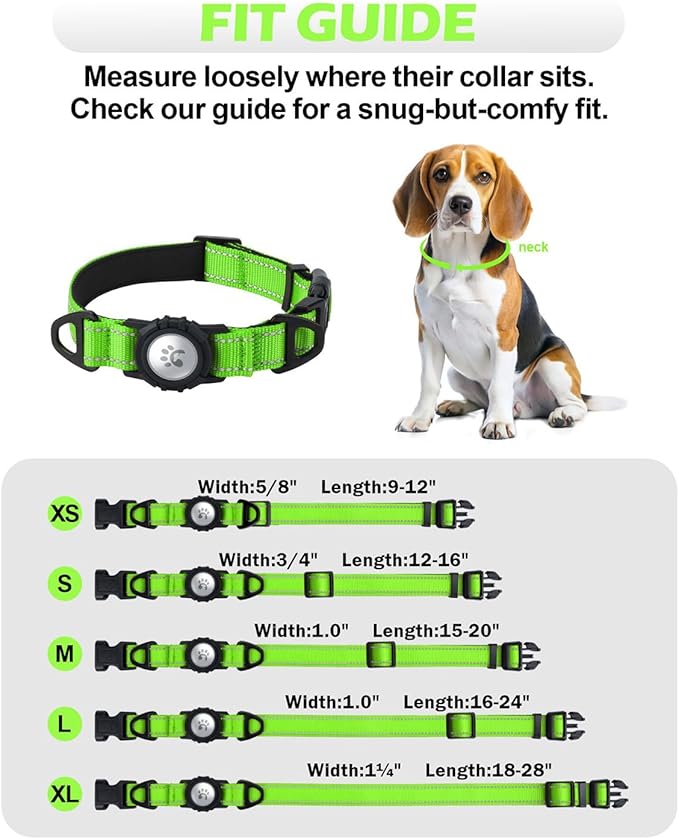 TagME Airtag Dog Collar,Waterproof Reflective Pet Collar with Airtag Holder,Soft Padded and Double D-Rings for Small Dogs,Green