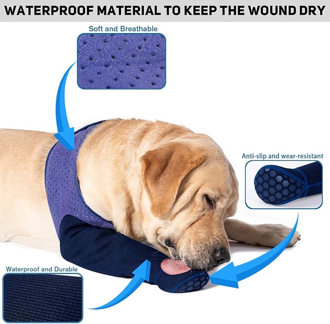 COODEO Dog Socks to Prevent Licking Paws, Healing Boots & Paw Protectors with Non-Slip Bottoms for Wound Protection, Waterproof Sleeve Shoes for Licking（Purple，2XL_Left