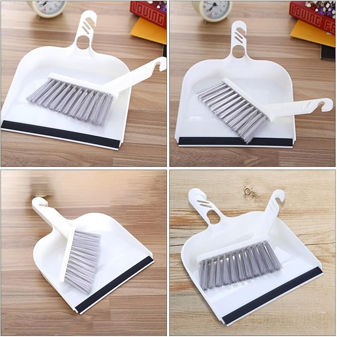 HOMSFOU Mini Broom and Dustpan Set 2pcs White, Household Desktop Cleaning Tools for Kitchen Table, Compact Handheld Sweeping Accessories for Home and Office Use