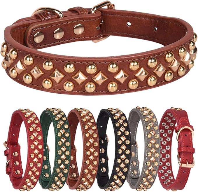 Spiked Dog Collar Soft Pu Leather Mushrooms Rivet Spike Studded Puppy Adjustable Pet Collars for Small Breeds (XS, Black3)