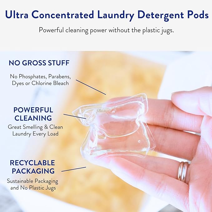 The Clean People Laundry Detergent Pods - Hypoallergenic Laundry Pods - Ultra Concentrated, Recyclable Packaging, Stain Fighting - Sweet Petals, 32 Pack