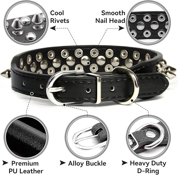 Spiked Dog Collar Soft Pu Leather Mushrooms Rivet Spike Studded Puppy Adjustable Pet Collars for Small Breeds (XS, White)