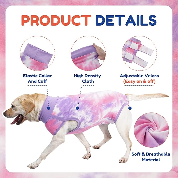 Breathable Dog Recovery Suit for Male/Female, Tie Dye Purple Dog Onesie for Abdominal Wounds, Cone E-Collar Alternative After Surgery to Anti-Licking, Professional Surgery Suit for Dogs Medium